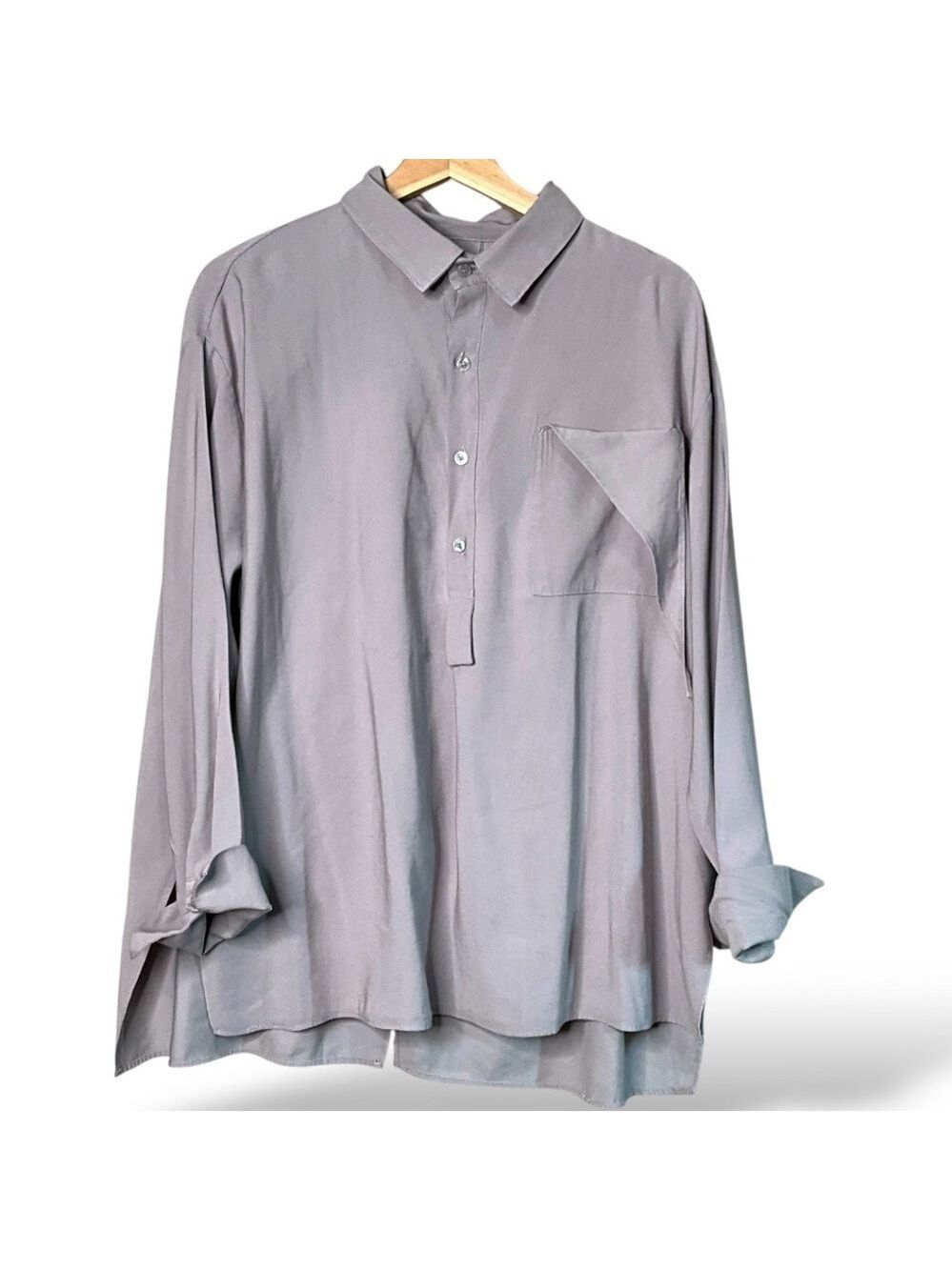 MIA INSPIRATION Cotton Blend Open Back Long Sleeve 1/2 Button Collared Shirt L - Picture 3 of 11